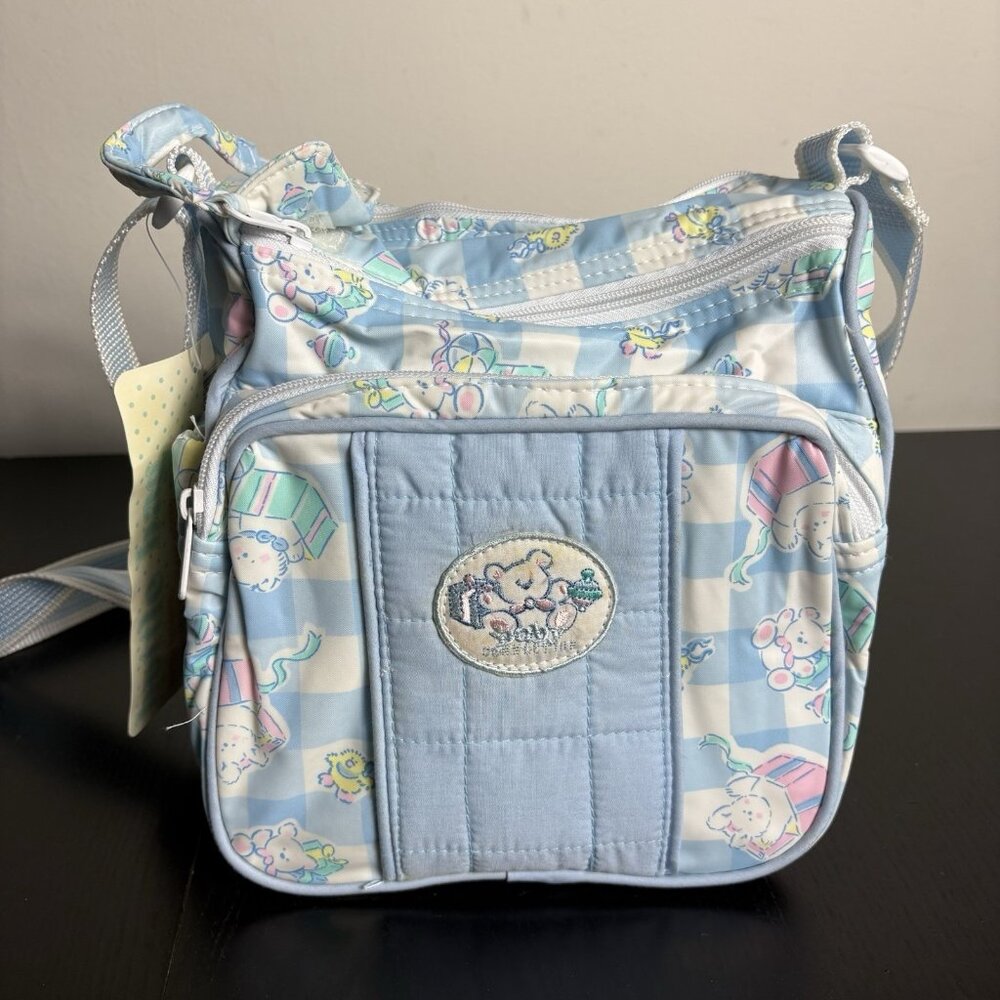 Vintage 90s Pastel Blue Bottle Bag Small Diaper Bag Baby Connection Teddy Bears